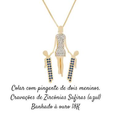 Imagem de Colar Feminino Pingente Filhos Filhas Casal Cravejado Mãe - Santo Esti