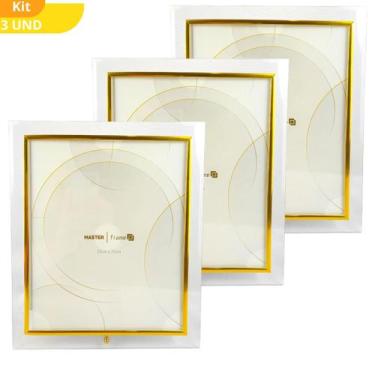 Imagem de Kit 3 Porta Retrato 20x25 Dourado Prateado Moldura Grande - Rio Master