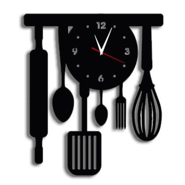 Imagem de relógio de paredes grande moderno cozinha talheres - cor preta - Intem