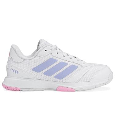 Imagem de Tênis Adidas Ligra 8 Indoor Branco Azul e Rosa-Feminino