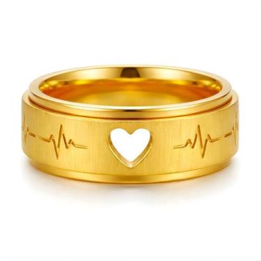 Imagem de Anel Ouro 18k Coração Vazado 6mm Luxo Compromisso Casamento Noivado Pr