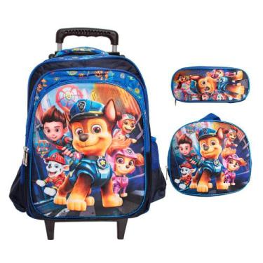 Imagem de Kit Mochila Escolar Infantil Masculina Rodinha Com Lancheira - Plike