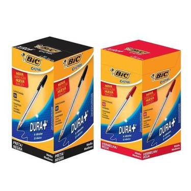 Imagem de Kit Caixa de Caneta Esferográfica Cristal 1.0mm 100 Unidades Preto e V