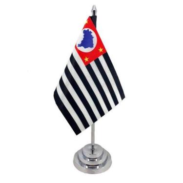 Imagem de Bandeira Mesa Dupla Face São Paulo Mastro 29 Cm Cetim - SP Bandeiras 