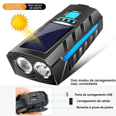 Imagem de Kit de Iluminação para Bicicleta BIC007-01 com Lanterna Dianteira e Traseira LED Recarregável Solar Tudo em Caixa