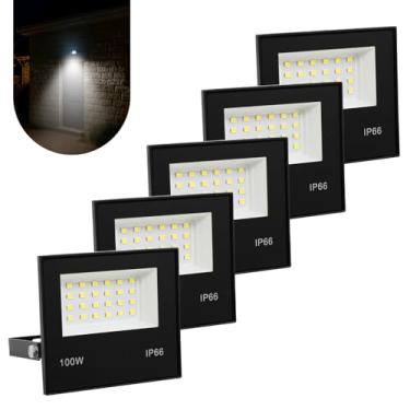 Imagem de RY Kit 5 Refletores LED SMD 100W Holofote Branco Frio IP66 9000 Lumens 12 cm x 2 cm x 8.9 cm