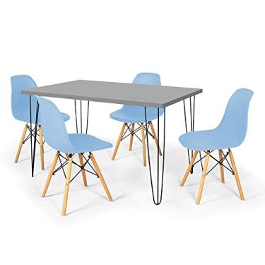Imagem de Conjunto Mesa de Jantar Hairpin 130x80 Volpi com 4 Cadeiras Eames Eiffel - Azul Claro