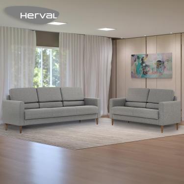 Imagem de Conjunto 2 Sofás Herval Spirit, Desmontável, 2 e 3 Lugares, Linho Grafite