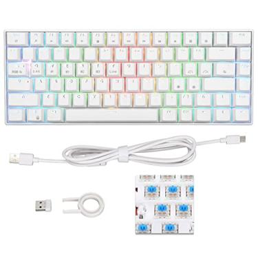 Imagem de Teclado mecânico, luz de fundo RGB, 2,4 G sem fio/Bluetooth/Tipo C com fio, bateria de 1800 mah, design ergonômico, teclado de jogo branco de 82 teclas (eixo preto)