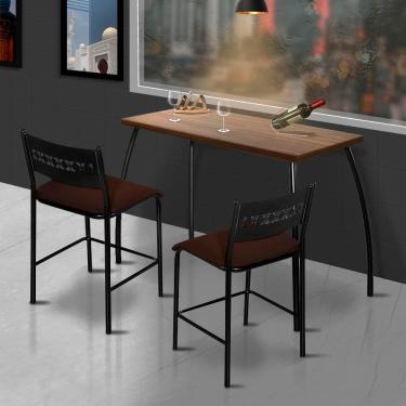 Imagem de Conjunto Mesa Bistro Aço Nobre Fit Flora Assento Marrom