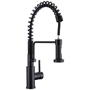 Imagem de Pulverizador pull down torneira de pia de cozinha de manípulo único com pulverizador pull out aço inoxidável torneira ativada por toque níquel escovado, preto fosco