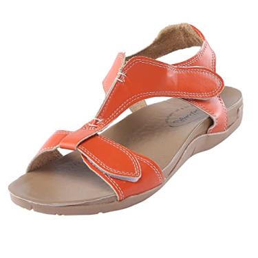 Imagem de Sandálias femininas modernas, chinelos de dedo aberto com lantejoulas, sandálias de verão casuais para mulheres de couro, Laranja, 7.5
