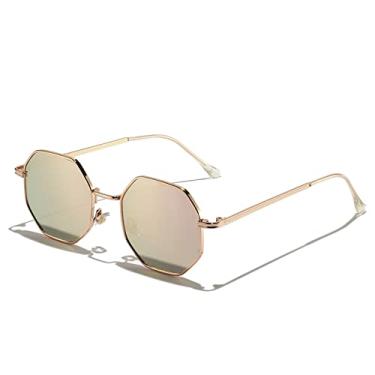 Imagem de Óculos de sol vintage de metal poligonal feminino pequeno espelho preto óculos de sol para homens design armação de metal octogonal óculos de motorista, c07 rosa ouro, china
