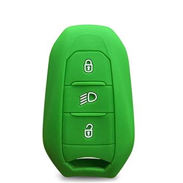 Imagem de CSHU Capa de silicone para chave remota Shell Capa para chave do carro Capa chaveiro com anel de chave, adequado para 5008 DS5 DS6 Peugeot 208 DS3 Citroen C4 C5 X7, verde