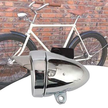 Imagem de Farol de LED clássico retrô cromado de metal + suporte universal de LED para equitação noturna, luz frontal retrô cromada + suporte brilhante para bicicleta