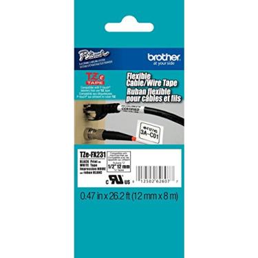 Imagem de Pacote com 2 etiquetas genuínas Brother 1/2" (12 mm) Black on White Flexible TZe P-touch Tape para Brother PT-6100, PT6100