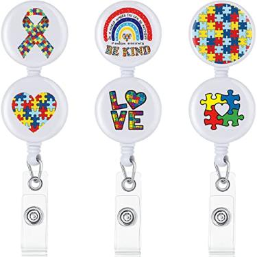 Imagem de Pacote com 6 porta-crachá de identificação Rainbow Be Kind para conscientização do autismo, carretel retrátil para enfermagem, crachá decorativo de autismo com clipe para médico, enfermeira, estudante, cartão e crachá