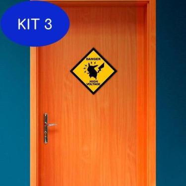 Imagem de Kit 3 Placa Decorativa - Danger High Voltage Cuidado Alta Voltagem - L