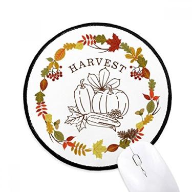 Imagem de DIYthinker Tapete de mouse com estampa de guirlanda de dia de ação de graças de folha para escritório tapete redondo para computador