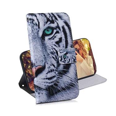 Imagem de YOUKABEI MojieRy Capa de telefone carteira fólio para Samsung Galaxy J5 (Ver.2), capa fina de couro PU premium para Galaxy J5, 2 compartimentos para cartão, capa agradável, tigre