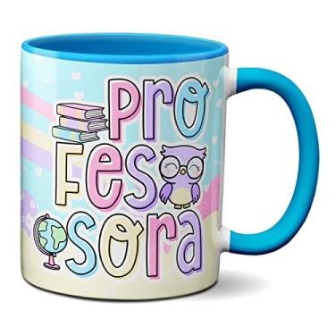 Imagem de Caneca Profissional Professora Presente Fofo Coruja Livros (Azul)