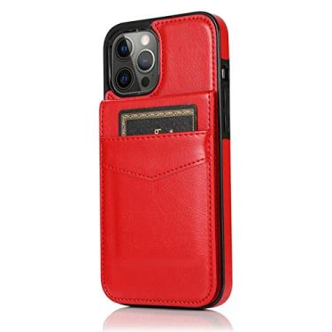 Imagem de Estojo de cartões de luxo para iPhone 14 13 12 Mini 11 Pro Max XS XR X 6 6s 7 8 Plus SE 2020 2022 Capa de telefone com suporte de couro, vermelho, para iPhone 13 Mini 5.4 polegadas
