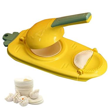 Imagem de Conjunto de ferramentas de prensagem de massa 2 em 1 faça você mesmo molde de máquina de empanada manual de cozinha embalagem Gyoza ferramenta fácil para iniciantes, amarelo, 27,5 * 8 cm