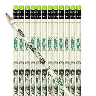 Imagem de ArtCreativity Lápis Bill de $100, conjunto de 24, lápis legais para escrever com borrachas, lembrancinhas de festa de aniversário, enchimentos de sacolas de boné, suprimentos para professores para sala de aula