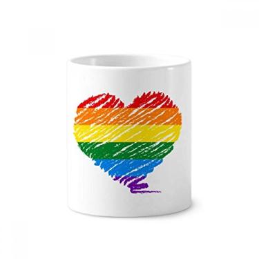 Imagem de Porta-canetas Rainbow Gay LGBT coração lésbica escova de dentes copo de cerâmica branca 355 ml
