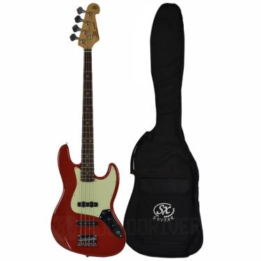 Imagem de Baixo SX Jazz Bass Vermelho SJB62 FR Fiesta Red Contrabaixo 4 Cordas Passivo com Bag Reforçada