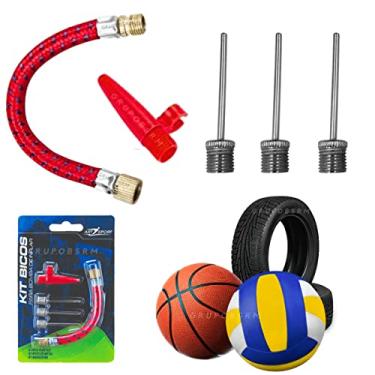 Imagem de Kit Bicos de Bomba de Ar de Mão Manual Para Encher Bola Pneu Bike Carro Boia + Adaptador Oferta