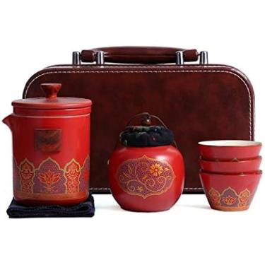 Imagem de Conjunto De Chá De Porcelana Portátil Conjunto De Xícaras De Chá De Viagem, Bule Vintage Chinês/japonês, Xícaras De Chá, Conjunto De Chá Gongfu Saco De Presente Para Atividades Ao Ar Livre,Vermelh