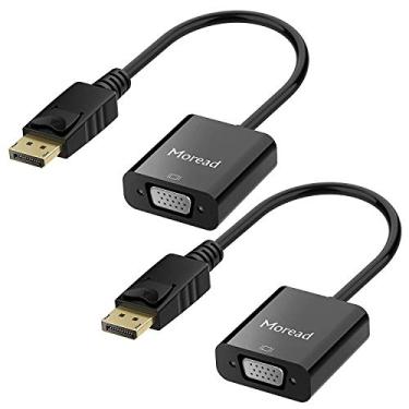 Imagem de Moread Adaptador DisplayPort (DP) para VGA, pacote com 2, porta de exibição banhada a ouro para adaptador VGA (Masculino para fêmea) compatível com computador, desktop, laptop, PC, monitor, projetor, HDTV - preto