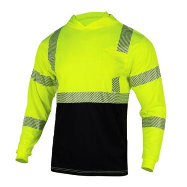 Imagem de FONIRRA Camisetas de manga comprida refletivas de alta visibilidade com capuz para homens Trabalho de construção ANSI Classe 3, Moletom com capuz amarelo, G