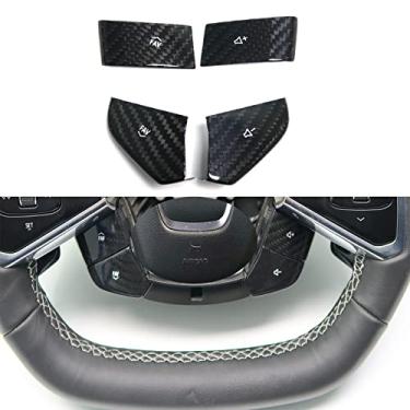 Imagem de G Brand Capa de botão de volume de fibra de carbono genuína para Chevrolet Corvette C8 Z06 Coupe 2020 2021 2022, 4 peças de adesivos de volante, vermelho, azul, branco (branco)