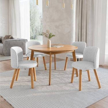 Imagem de Mesa de Jantar Extensível Redonda com 4 Cadeiras Madeira Maciça Tasila Yescasa Champagne/Cinza