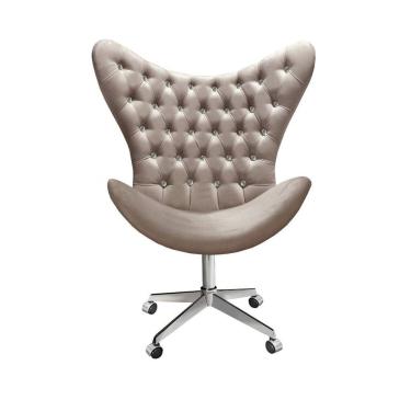 Imagem de Poltrona Alice Strass Cadeira Egg Capitonê Giratória com Rodízios Recepção, Escritório Cinza Capuccino