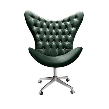 Imagem de Poltrona Alice Strass Cadeira Egg Capitonê Giratória com Rodízios Recepção, Escritório Verde