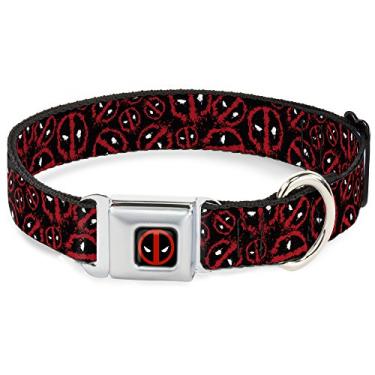 Imagem de Coleira para cachorro fivela de cinto de segurança logotipo Deadpool espalhado preto vermelho branco 23,8 a 38,8 cm de largura, multicolorido