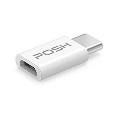 Imagem de Adaptador Posher Micro USB para USB C em ABS para cabo USB Branco