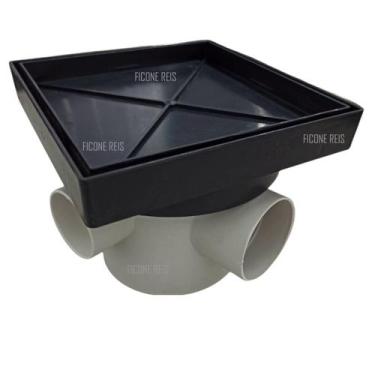 Imagem de Ralo Invisível Sifonado 15x15 Preto Banheiro modelo Porcelanato Colar 