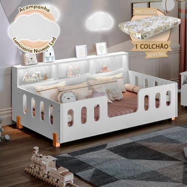 Imagem de Cama de Criança Infantil Montessoriana com Colchão Juvenil Led e Nicho