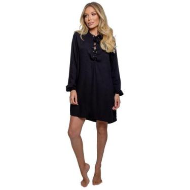 Imagem de Vestido Chemise Curto Com Decote Trançado Liso Manga Longa Saída De Pr