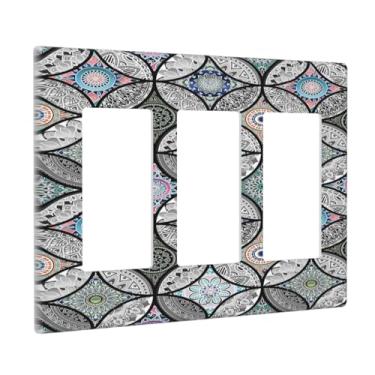 Imagem de Placa de interruptor de luz com aparência de telha Talavera mexicana mandala 3 gangues placa de interruptor de luz tripla saída placa de parede placa de parede capas decorativas GFCI para casa de banho de fazenda quarto sala de estar decoração