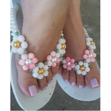 Imagem de Chinelo havaianas personalizados com perolas, Branco, 37-38