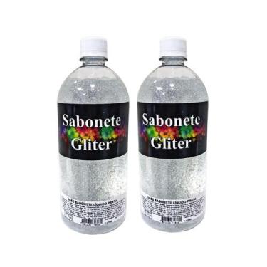 Imagem de 2 Sabonetes Líquidos Glitter Prata 1 litro - Embaleve Comércio