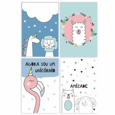 Imagem de Kit Placa Decorativa MDF Animais Amigos 4 un 20x30cm - Quartinhos