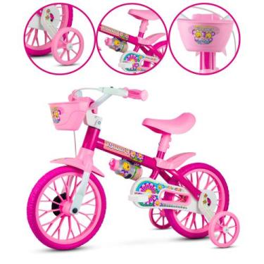 Imagem de Bicicleta Infantil Flower Rosa Aro 12 Rosa Com Rodinhas e Cestinha Lin