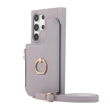 Imagem de Porta-cartões com zíper, carteira de couro, anel, espelho de maquiagem, capa para Samsung Galaxy S24 Ultra S23 Plus S22 A15 A35 A55 A05 A25, lavanda, para Samsung A13 5G