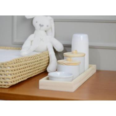 Imagem de Kit Higiene Bebê Maternidade Porcelana Pinus Madeira Compacto Moderno 